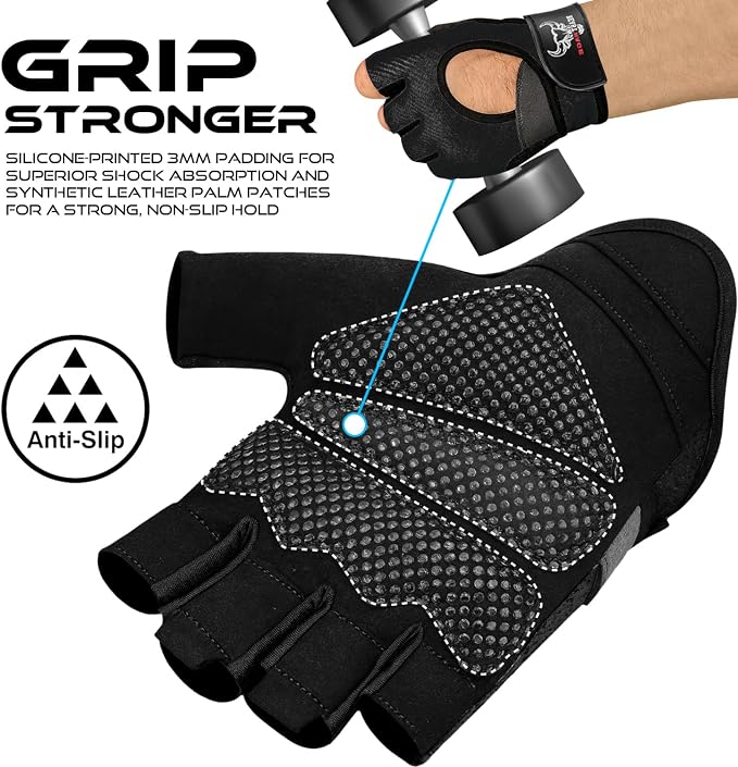 BEAST RAGE Fingerless Weight Lifting Gloves with Palm Protection Padding, Breathable Lightweight Gym Gloves for Men, Women, Weightlifting, Cycling, Exercise, Training Pull Up