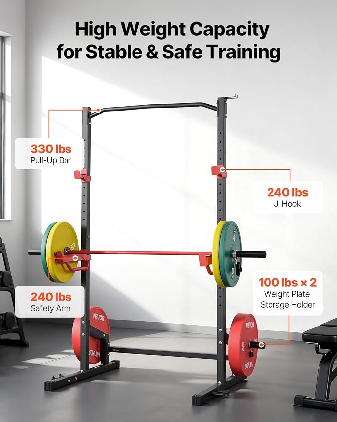 VEVOR Power Cage Squat Rack, Multifunctional Squat Rack for Home Gym, Workout Strength Training Equipment for Bench Press Squats Pull-Up
