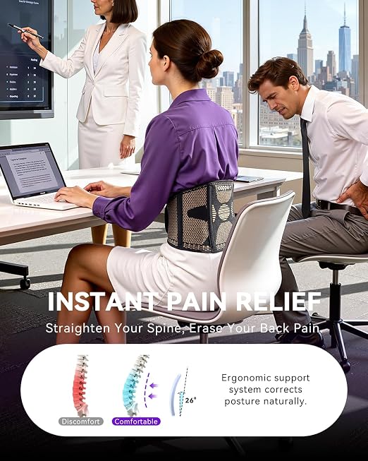 Copper Back Braces for Lower Back Pain, Breathable Lumbar Support Belt for Men and Women, Lower Back Brace for Herniated Disc, Sciatica, Scoliosis, Heavy Lifting (Black, Medium)