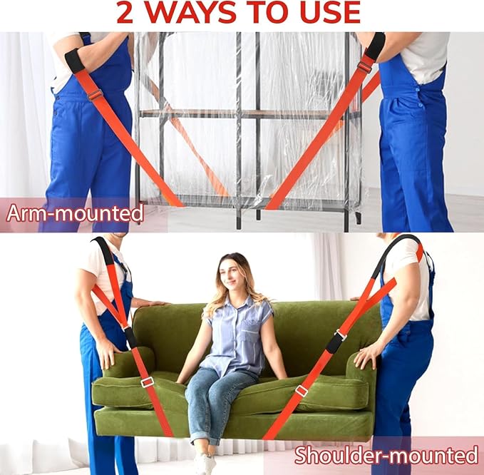 Ytonet Moving Straps, Lifting Straps for Move Furniture, 2-Person Shoulder Lifting and Moving System for Appliances, Mattresses, Heavy Objects up to 800lbs, 145 Inches Long Easy to Move, Lift, Orange