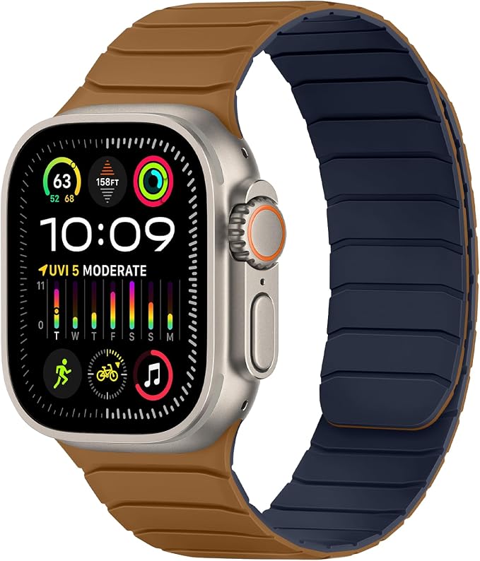 Tasikar Magnetic Bands Compatible with Apple Watch 42mm(Series 11/Series 10) 41mm 40mm 38mm Soft Silicone Replacement Loop Wristband for iWatch SE Series 11 10 9 8 7 6 5 4 3, Brown-Indigo