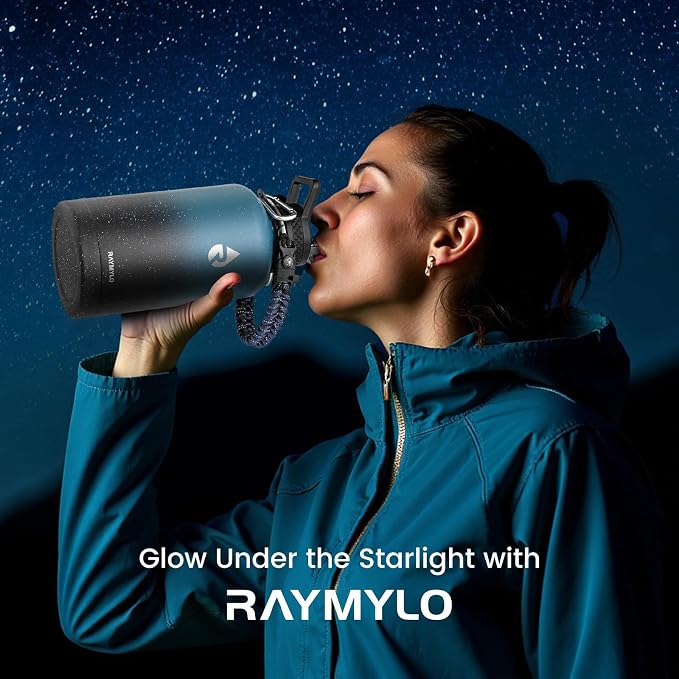 RAYMYLO Insulated Water Bottle 64 oz, Triple Wall Vacuum Stainless Steel | (Cold for 48 Hrs), Leak Proof & Non-BPA, Half Gallon Water Flask Jug with Paracord Handle & Straw Spout Lids