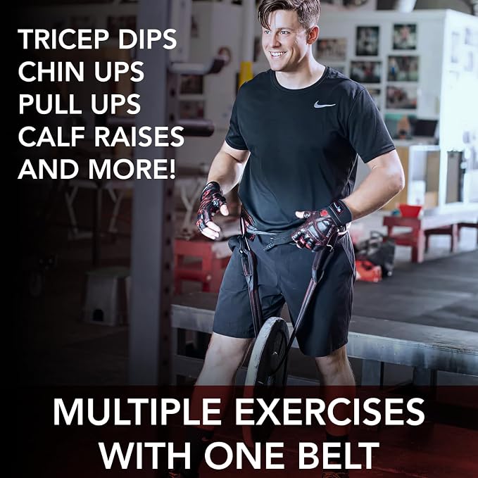 Dark Iron Fitness Dip Belt – Padded Leather Weight Lifting Belts w/ 40 Inch Strap for Squats & Pull Ups - Men & Women Weightlifting up to 270lbs