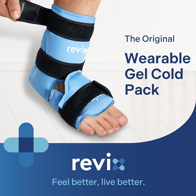 REVIX Ankle Ice Pack Wrap, Reusable Gel Ice Pack for Foot Pain Relief | Feet Cold Pack with Soft Plush Lining, 3 Adjustable Straps for Achilles Tendonitis, Plantar Fasciitis, Sprained Ankle
