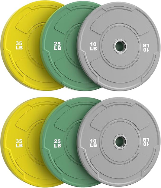 Sportsroyals 2-Inch Olympic Bumper Plates, Color Virgin Rubber Weight Plates Set for Strength Training, Durable Low Bounce Barbell Plates for Home Gym, 5-350LB
