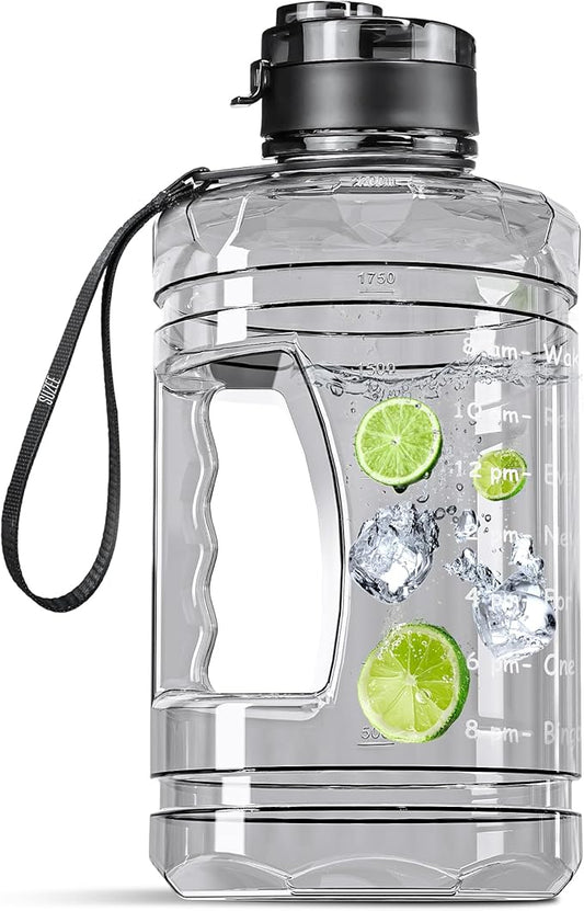Large Water Bottle with Motivational Time Marker，74oz Water Jug BPA Free | Leak-Proof, Half Gallon Water Bottle for Sport Gym Camping Workout Outdoors(Clear)