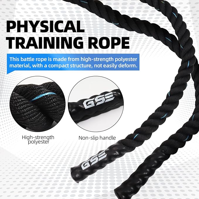 GSE Games & Sports Expert Gym Battle Rope, Heavy-Duty Workout Ropes for Indoor & Outdoor Workout, Exercise Rope for Strength Training - 30,40,50 Feet Lengths Available