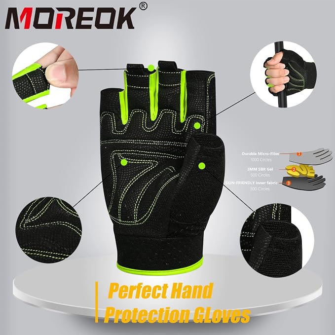 MOREOK Workout Gloves Padded Weight Lifting Gloves for Men/Women, [3MM Gel] Fingerless Grip Gym Gloves Fitness Gloves for Exercise,Hanging,Weightlifting, Cycling, Pull ups, Rowing
