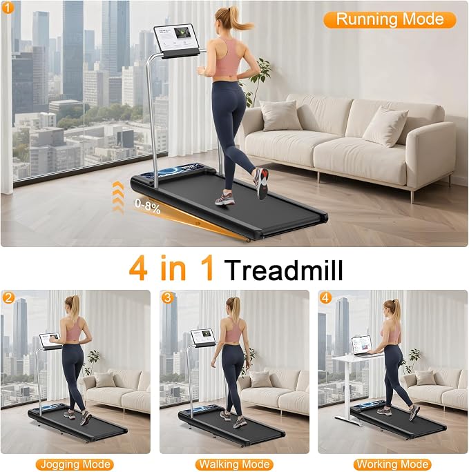 Walking Treadmill Pad with 0-8% Incline,2.5HP Walking Treadmill Mat for Home & Office,Portable Treadmill with Handle Bar
