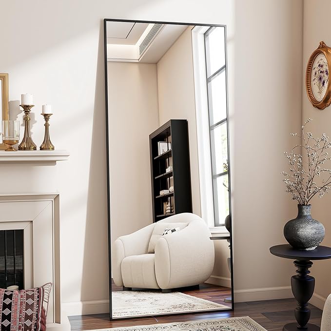 BEAUTYPEAK Full Length Mirror, 71"x26" Standing Hanging or Leaning Against Wall Floor Mirrors Body Dressing Wall-Mounted for Living Room, Bedroom with Aluminum Alloy Thin Frame, Black | Standing Hanging or Leaning Against Wall Body Dressing Wall-Mounte...