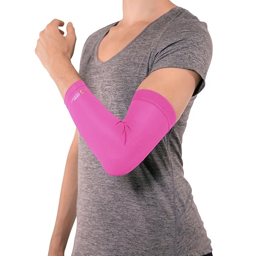 Copper Compression Elbow Sleeve - Copper Infused Orthopedic Brace for Tennis & Golfer Elbow, Tendonitis, Arthritis, Bursitis, Sore Joints & Muscles - Fits Men & Women -1 Sleeve - Pink - S/M
