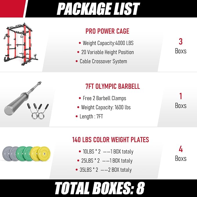 SPORTSROYALS Power Rack, Multi-Functional Power Cage, Squat Rack with Pulley System & LAT Pull Down, Workout Cage with J Hooks for Home Gym