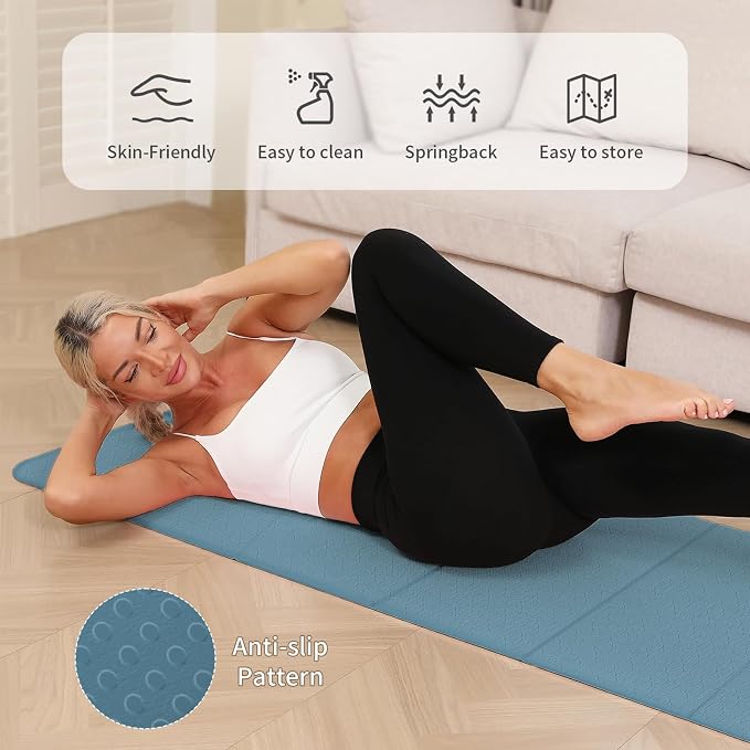 PAIDU Foldable Yoga Mat 10mm Thick, 75"x26" Non-Slip Fitness Exercise Mat | SGS Certified| uick Fold，Easy Storag，Portable for Yoga/Pilates/Studio/Home Workout
