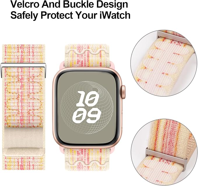 Sport Loop Nylon Band Compatible with Apple Watch Band 38mm 40mm 41mm 42mm 44mm 45mm 49mm Ultra 2 iWatch Series 9 8 7 6 SE 5 4 3 2 1 Strap, Fit for iPhone Watch Band Women Men Stretchy | Nylon Sport Loop Wristband Compatible with Apple Watch Ultra 2 38...