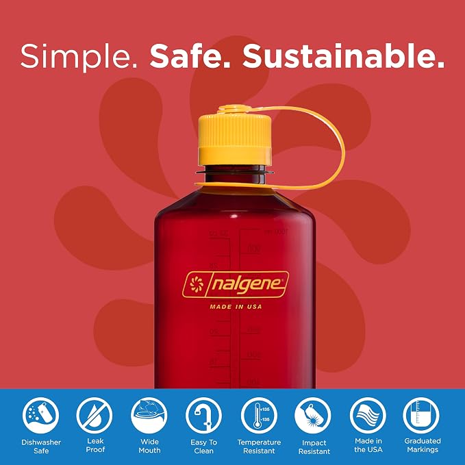 Nalgene Sustain Tritan BPA-Free Water Bottle Made with Material Derived from 50% Plastic Waste (Using ISCC Certified Mass Balance), 32 OZ, Narrow Mouth, Laker (Pack of 6)