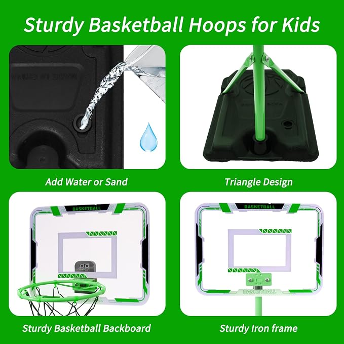 Kids Basketball Hoop, Adjustable Height Toddler Basketball Hoop Stand, Indoor Outdoor Basketball Goal Toy for Boys Girls Ages 3~8 Years Old, Includes 3 Balls, Ideal for Birthday Gift