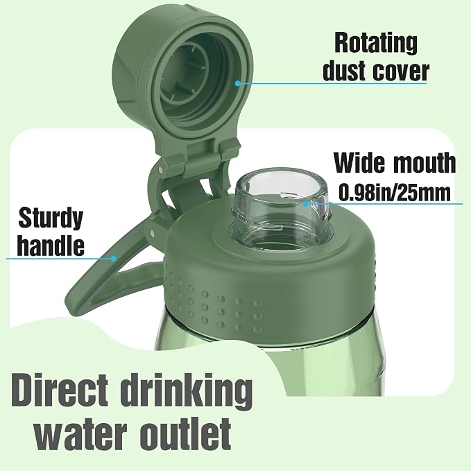 32oz Clear Water Bottle - BPA-Free Tritan Plastic, Fast Flow Spout Lid, Wide Mouth & Leakproof Design Hiking Water Bottle Suitable for Travel, Outdoors, Gym, Travel, Home, School(Army Green)