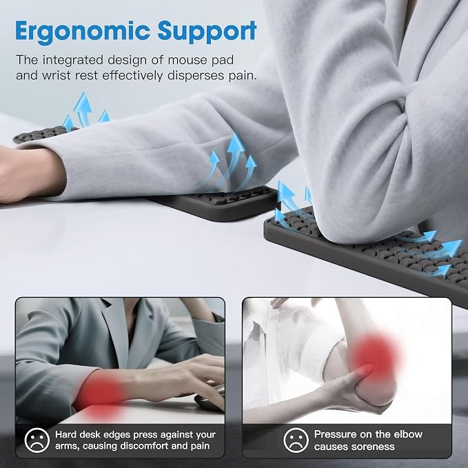 MEKASS L-Shaped Desk Elbow Pad for Desk, Memory Foam Elbow Support Padding with Non-Slip, Ergonomic Desk Edge Cushion, Wrist Comfort Support for Office Home 2 Pcs (Hexagon Black)