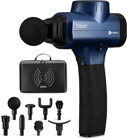 LifePro Sonic Massage Gun Percussion Muscle Massager, 8 Heads & 5 Speeds | Up to 6-Hr Runtime, Deep Tissue Massage Gun for Neck, Back, Calves, Quads, Feet, Trigger Points & Recovery Support