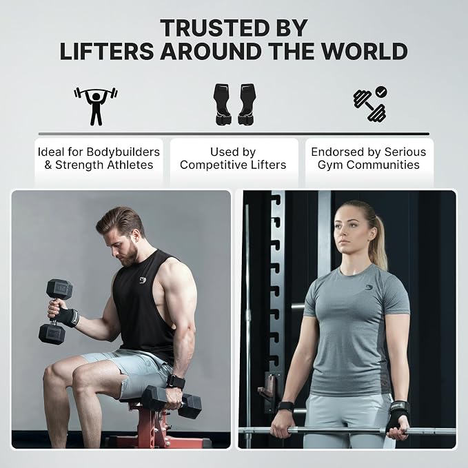 DMoose Fitness Weight Lifting Hooks (Pair) for Deadlifts, Pull Ups, Rows & Shrugs - Anti-Rip Nylon Strap Hand Grips with Thick Wrist Padding - Heavy Duty Wrist Straps for Weightlifting & Gym Workouts