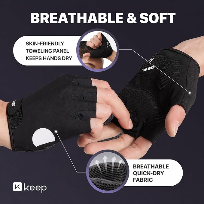 KEEP Workout Gloves for Men & Women, Breathable Skin-Friendly Non-Slip Gym Gloves for Weight Lifting, Pull-Ups, Dumbbells, Cycling, Fitness Training & Home Exercise