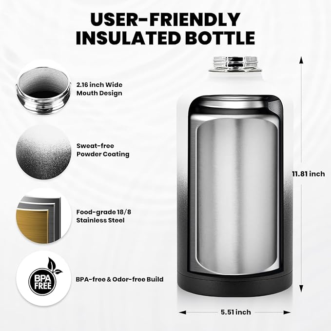 RAYMYLO One Gallon Water Bottle Insulated, Triple Walled Vacuum Stainless Steel
