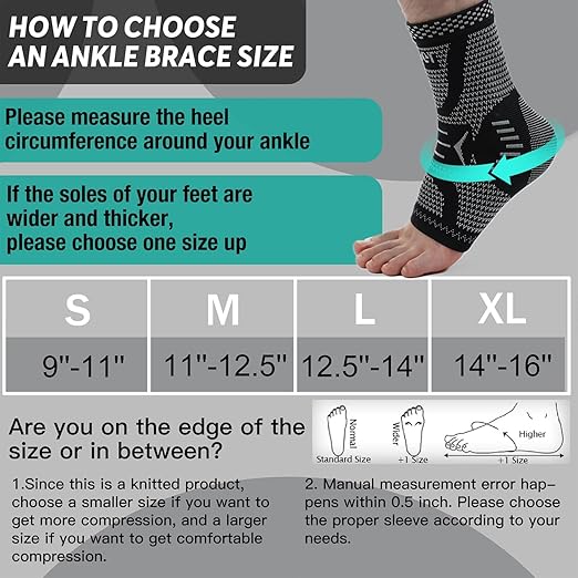 INDEEMAX Copper Ankle Brace Ankle Compression Sleeve Support Ankle Brace for Women & Men, Achilles Tendonitis Brace, Plantar Fasciitis, Sports, Silver Black, M
