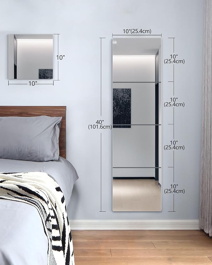 Wall Mirrors for Bedroom Door,Unbreakable Full Length Wall Mirrors Tiles,shatterproof Mirror for Kids 4 Pack 9.6" x9.6,Workout for Home Gym Body,Closet Mirror Wall Home Gym