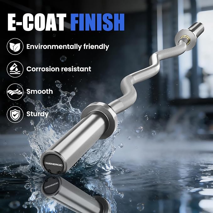 47” Solid Steel Olympic Curl Bars, 500LB | EZ and Super EZ curl bars with knurled grips, rotating sleeves, solid steel build, and 2-inch Olympic plate compatibility