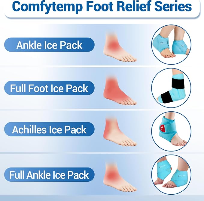 Comfytemp XL Ankle Foot Ice Pack Wrap, Heel Pain Gout Relief for Feet, 2pcs | XL Ice Packs for Injuries, Plantar Fasciitis Relief, Foot Health, Achilles Tendonitis, FSA Eligible HSA, Men Women Gift, Blue