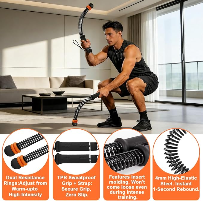 Cordless Battle Ropes with Adjustable Weight & Ropeless Battle Ropes for Home Gym – Low Impact HIIT Strength Training for Men & Women (Black)