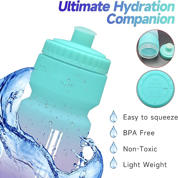 TooLe 24oz Bike Water Bottle, Sport Squeeze Water Bottle Leakproof BPA Free | with Capacity Scale w/Pull Top Lid, Reusable, for Bicycle, Gym,, Hiking 2 Pack