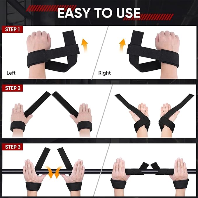 24 Inch Padded Strength Lifting Straps (1 Pair) | Cotton Weightlifting Straps with Neoprene Wrist Support for Deadlifts, Rows, Shrugs, Heavy Pulls
