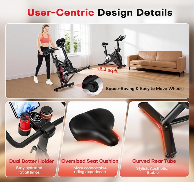CHAOKE Exercise Bike, Quiet Adjustable Magnetic Stationary Bike for Home Cardio with App Compatible, 350LB Weight Capacity Indoor Cycling Bike with Comfortable Seat, Digital Display for Home Fitness