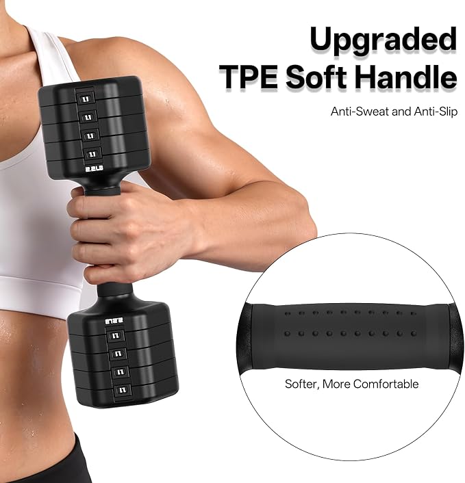 JOROTO 5-in-1 Adjustable Dumbbell Set, 8LB/11LB Pair Adjustable Weights for Women at Home, 1s-Adjust Dual Locking Stable Hand Weights with TPE Soft Handle, Home Gym, Rehab, Pilates, Yoga, Strength Training