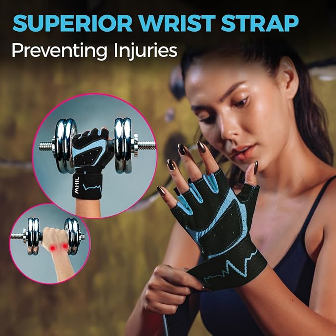 MhIL Workout Gloves for Women – Breathable Gym Gloves for Women with Palm Protection and Enhanced Grip – Padded Weight Lifting Glove for Womens with Wrist Wraps Support Weightlifting Exercise Cycling