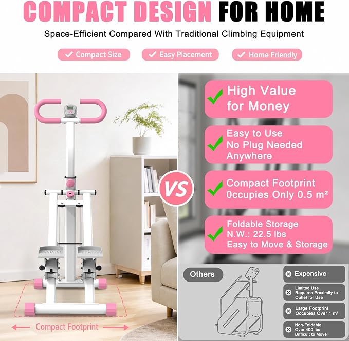 Stair Stepper for Home-Upgrade Vertical Climber Workout Machine for Full-Body Exercise Climber Fitness Equipment with Stable Frame Adjustable Handlebar