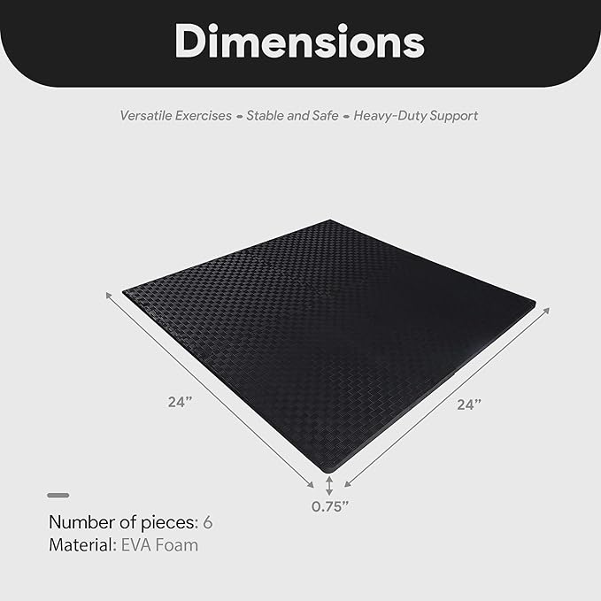BalanceFrom Puzzle Exercise Mat 3/4" Thick, EVA Interlocking Foam Floor Tiles for Home Gym, Mat for Home Workout Equipment, Floor Padding for Kids, Black, 24 in x 24 in x 3/4 in, 24 Sq Ft - 6 Tiles | 7.5-10 Ft Adjustable Height - Indoor and Outdoor Hoo...
