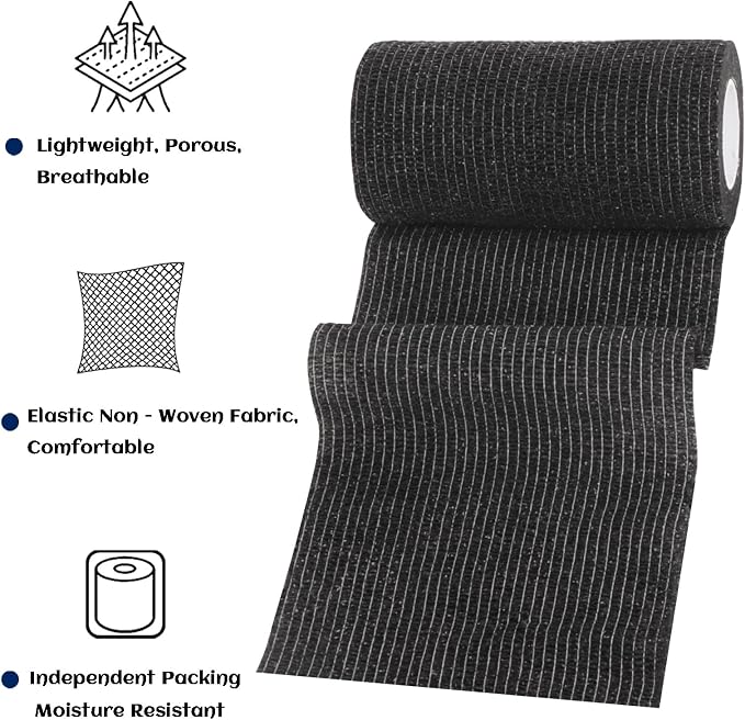 Elastic Self Adhesive Bandage Wrap 4 Inch, Breathable Non Woven Cohesive Bandage, Vet Wrap for Dogs, Ankle Sprains Swelling, Sports Athletic Tape (24 Count Black)