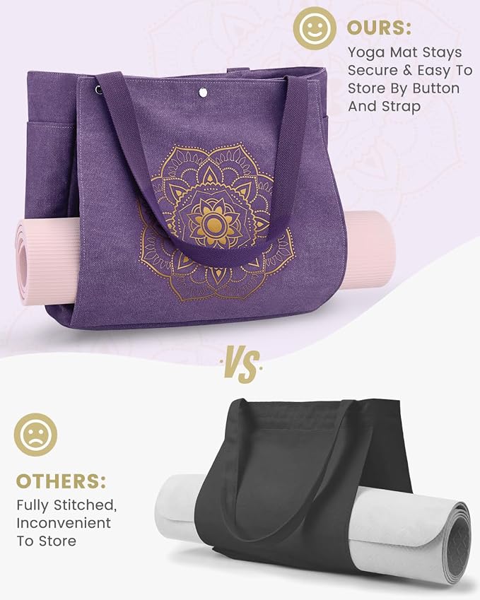 Gonex Yoga Mat Bag For Women Canvas Tote Pilates Gym Bag With Mat Carrier | Front-Opening Quick Access Mat Straps, Durable Cotton Canvas, Machine Washable, Bottle Holder Multi Pockets, Yoga Gym Travel