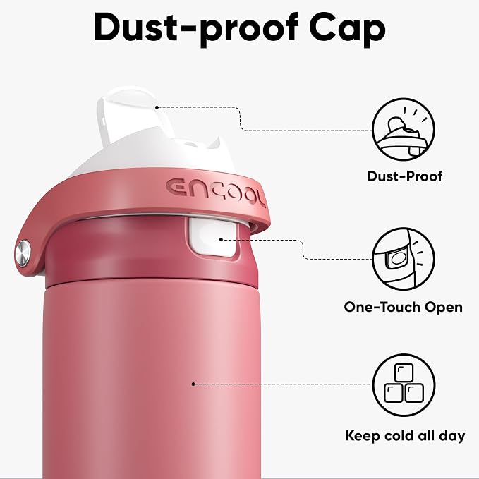 ENCOOL Leakproof Insulated Water Bottle with Straw Dual-Sip Water Bottle Bag-Safe Design for Work, Commute & Gym – Keeps Drinks Cold All Day, 32 oz, Vermilion