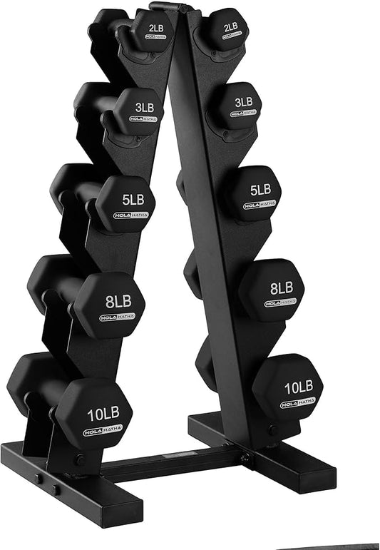 HolaHatha 1, 2 and 3 lb Neoprene Dumbbell Strength Training Weight Set with Rack