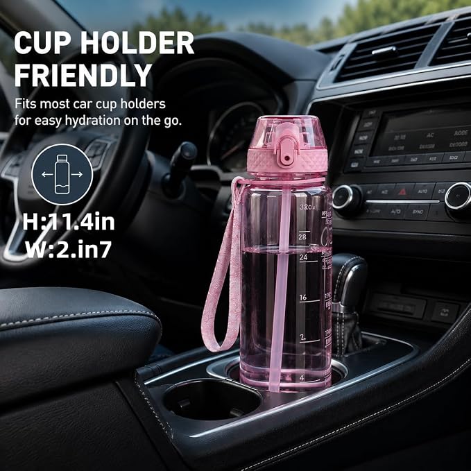 GOPPUS 32oz Clear Water Bottle with Straw & Time Marker, BPA-Free Tritan Leakproof Sports Water Bottle, Wide Mouth for Gym, Travel, Hiking, School & Office