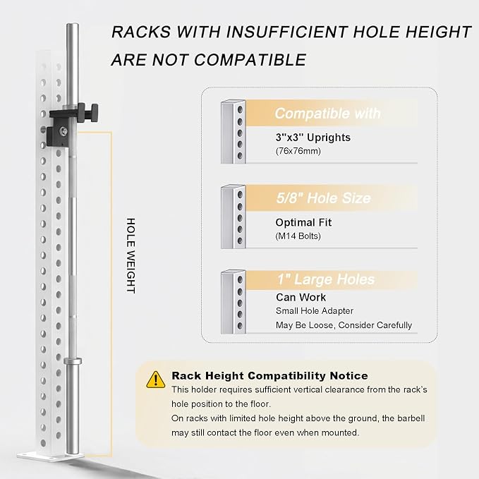 Rack-Mounted Olympic Barbell Holder for 2x2 & 2x3 Power Racks, No Drilling Required – Heavy-Duty Steel Storage with Protective Padding, Space-Saving Gym Equipment