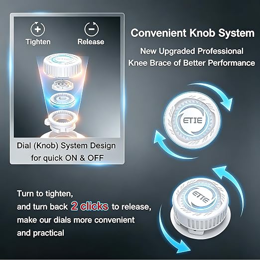 Kuangmi Knob Knee Brace for Pain Relief, Knee Support with Patella Gel Pad & Side Stabilizers, Compression Knee Sleeve for Workout, Arthritis, Joint Pain, Meniscus Tear (Blue White,Left,Large,Single)