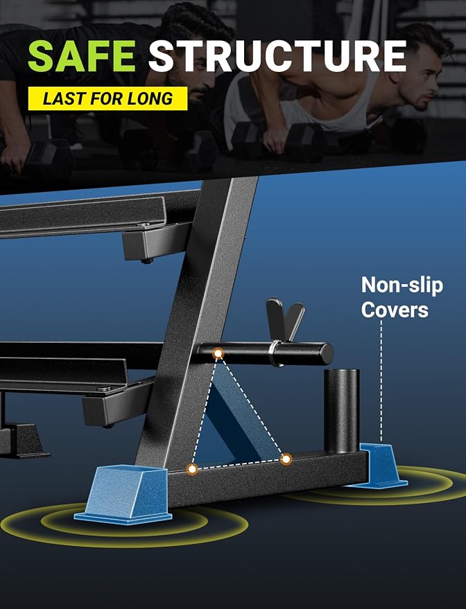 YOLEO Dumbbell Rack Stand Only, 1100LBS Heavy Duty Weight Rack for Home Gym, Adjustable 3-Tier Weight Storage Rack for Dumbbells, Barbells, Kettlebells & Weight Plates, Compact Workout Equipment Organizer