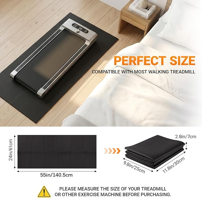 Treadmill Mat 55"x24",Anti-Slip Treadmill Pad for Home Gym | High-Density PVC Floor Protector，Easy to Roll & Store, Vibration Absorbing Walking Pad Mat for Treadmill