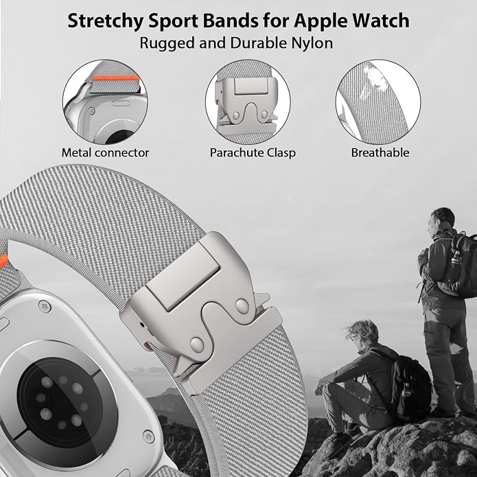 Elastic Sport Band for Apple Watch Ultra 3/2/1 Bands 49mm 46mm 45mm 44mm 42mm 41mm 40mm 38mm Men Women, Adjustable Parachute Buckle Nylon Fabric Wristband for iWatch Series 11 10 SE 9 8 7 6 5 4 3