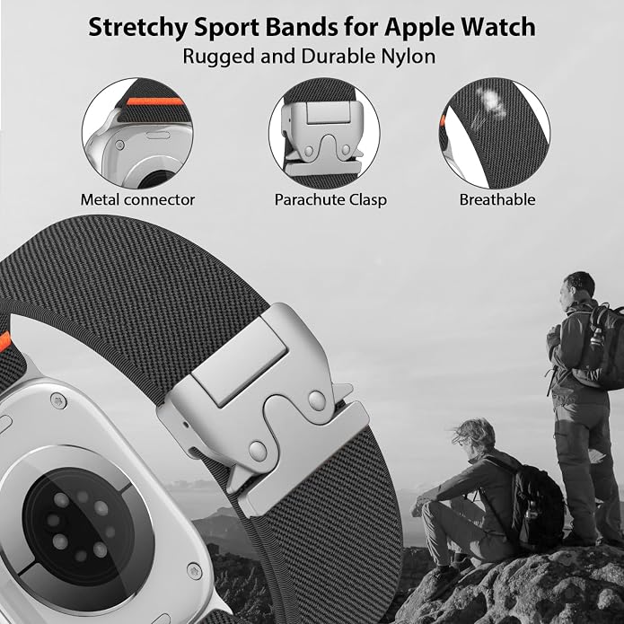 Elastic Sport Band for Apple Watch Ultra 3/2/1 Bands 49mm 46mm 45mm 44mm 42mm 41mm 40mm 38mm Men Women, Adjustable Parachute Buckle Nylon Fabric Wristband for iWatch Series 11 10 SE 9 8 7 6 5 4 3