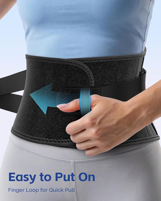 FEATOL Back Brace for Men Lower Back and Women, Removable Dual-Side Spine Lumbar Pad with Snug Fit, Adjustable Support Belt for Work, Orange, Size XL 39-45"